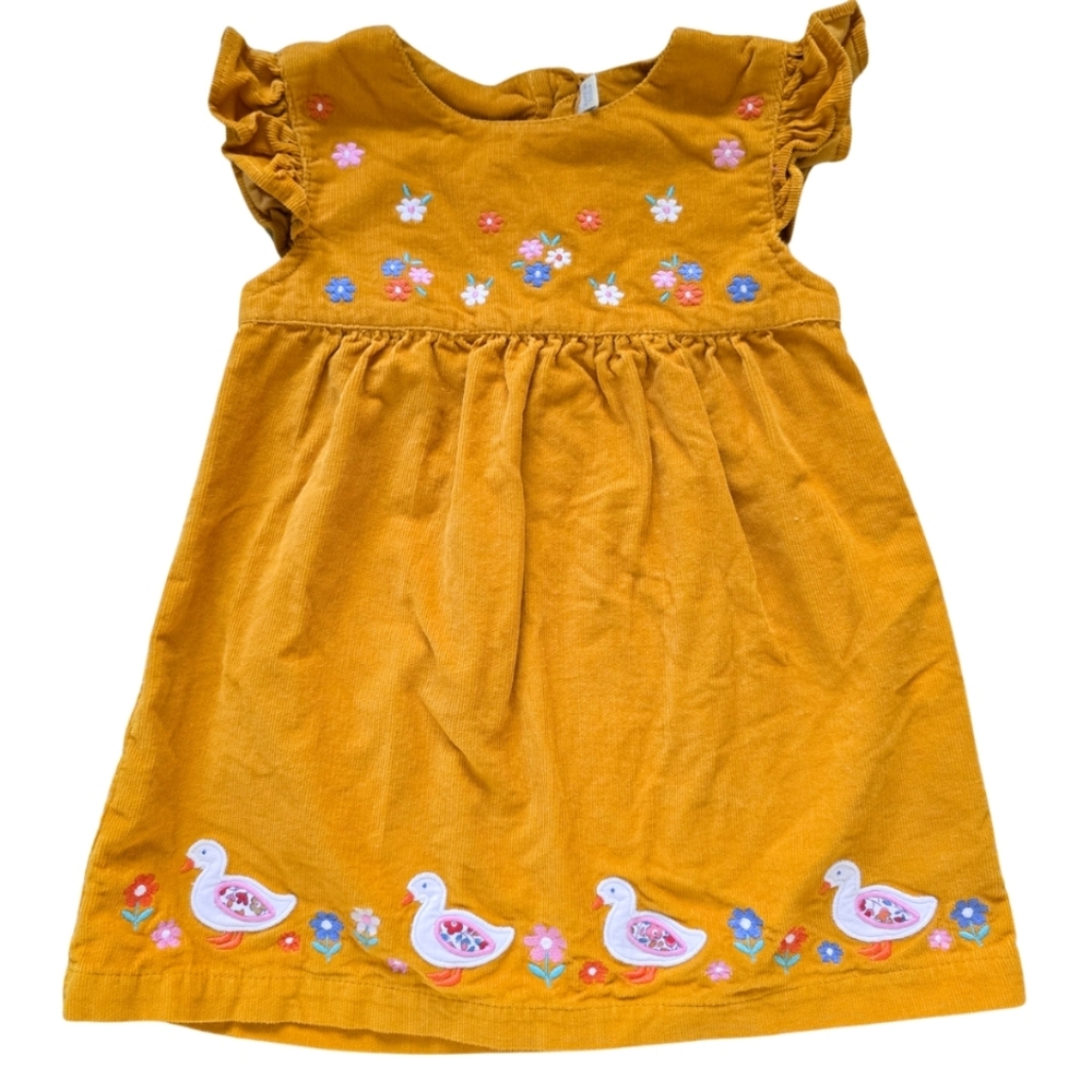 JoJo Maman Bebe Corduroy Dress Duck Embroidered Floral Toddler Girl 12-18m - Picture 5 of 5